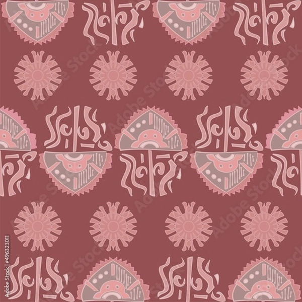 Fototapeta Abstract shapes vector repeat pattern in dusky pink shades