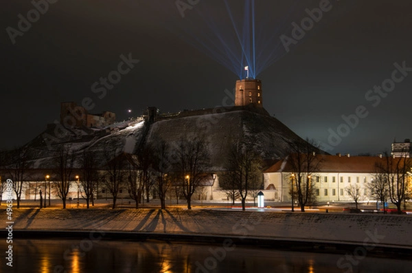 Obraz Gedymin's Tower illuminated very nicely at night during the festival of lights