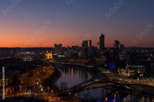 Obraz Beautiful view of Vilnius from the hill of Gediminas' tower at sunset