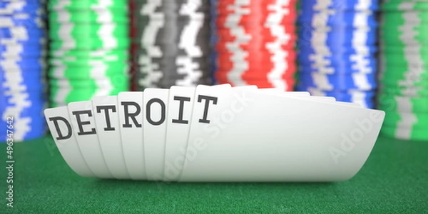 Fototapeta A hand of playing cards with Detroit text. 3d rendering