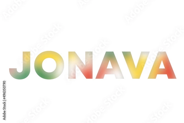 Fototapeta Jonava lettering decorated with yellow, green and red blurred gradient. Illustration on white, cut out clipart elements for design decoration, sticker, t-shirt print, banner, apps, web