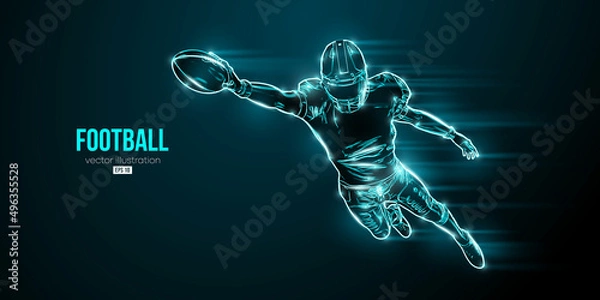 Fototapeta Abstract silhouette of a NFL american football player man in action isolated blue background. Vector illustration