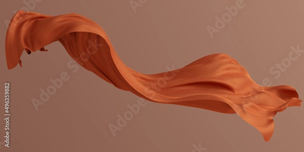 Fototapeta Sienna scarf in the wind, isolated dynamic fabric, brown fly cloth 3d rendering