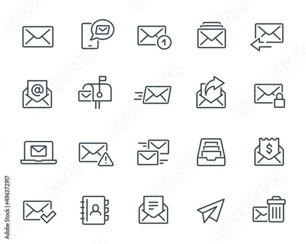 Fototapeta Mail and email Icons Set. Such as Mailbox, Sending, Archive, Contacts and others. Editable vector stroke.