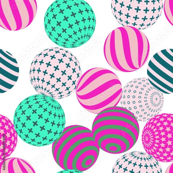 Fototapeta Retro 3d illustration of abstract balls, great design for any purpose. Modern poster for cover design. Vector seamless technology background. Background wall design.