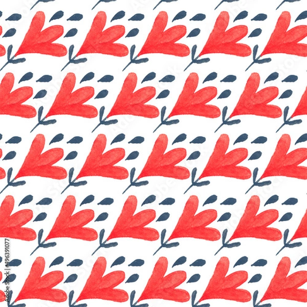 Obraz Watercolor decorative items for Easter. Hare, plant, egg - seamless pattern