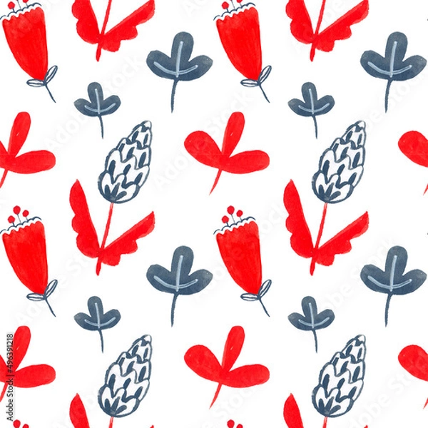 Obraz Watercolor decorative items for Easter. Hare, plant, egg - seamless pattern