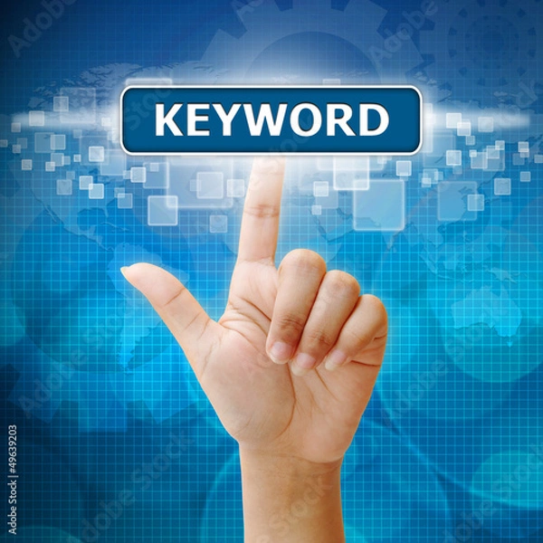 Fototapeta Hand woman press on touch screen keyword seo button