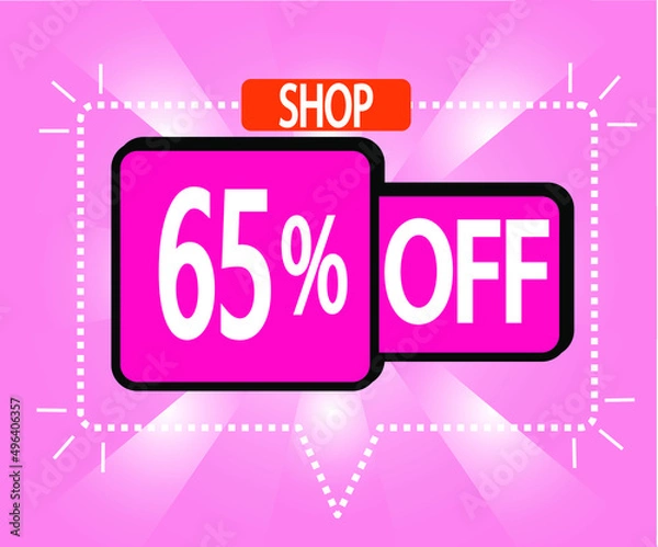 Obraz 65% discount. vector illustration in pink for stores, shopping and promotion. banner for special offer