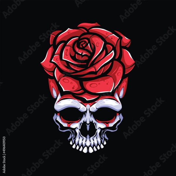 Obraz skull with red rose vector