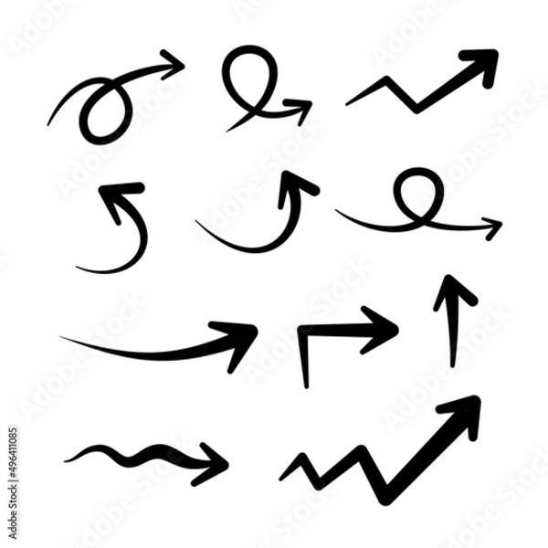 Fototapeta Hand drawn arrow element. Vector illustration of skethced arrow for infographic element, information poster, and doodle graphic resources.