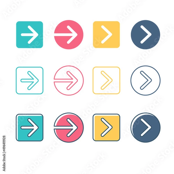 Fototapeta Various arrow icon element template. Suitable for design element of infographic, app navigation, and arrow marker.