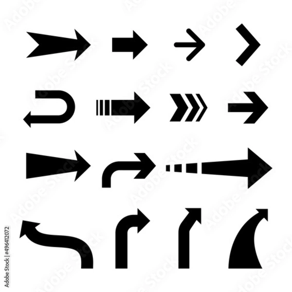 Fototapeta Arrow shape icon set. Suitable for design element of direction map, infographic, and navigation symbol. Arrow vector illustration collection.