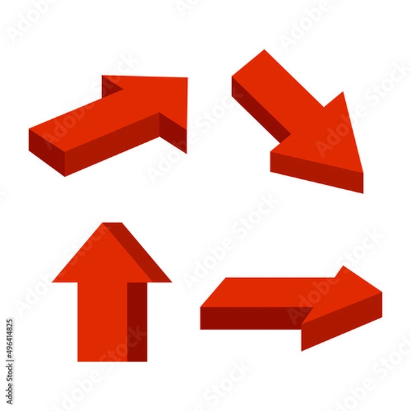 Fototapeta 3D arrow set. Vector illustration of 3D arrow suitable for design element of infographic, directional information, and navigation map.
