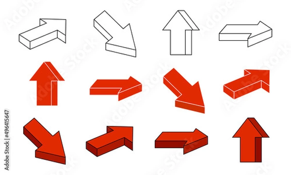 Fototapeta Various 3d shape arrow element. Suitable for infographic, informational poster, and business report. 3D arrow vector illustration.