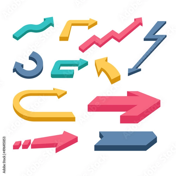 Fototapeta Colorful 3D arrow element. Suitable for design element of infographic, information banner, and guide marker arrow.