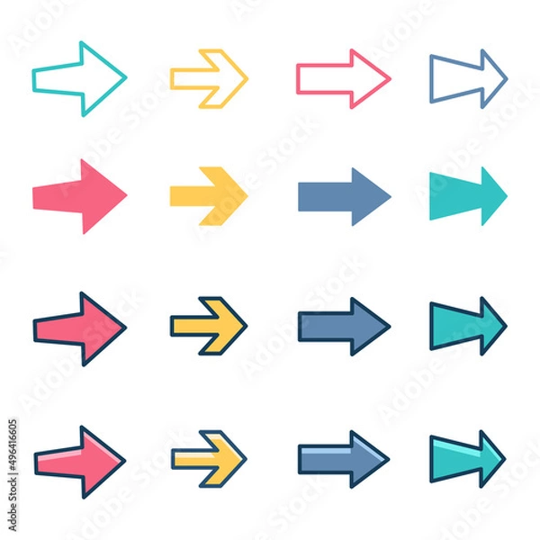 Fototapeta Arrow element for infographic. Vector illustration of various arrow shape in outline, lineal, and color outlined.