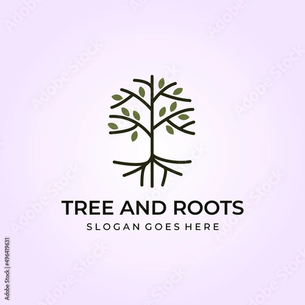 Fototapeta Nature tree line art logo vector icon design