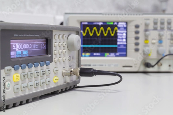Fototapeta Power supplies and electronic measuring devices in the laboratory