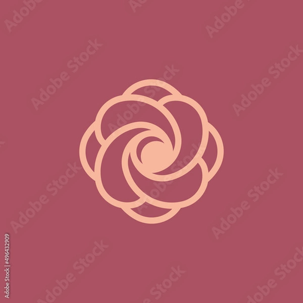 Obraz Rose flower emblem with spiral element. Modern linear design print.  Modern abstract linear compositions and graphic design elements.