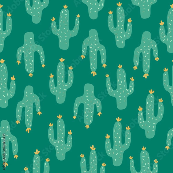 Obraz Cactus seamless pattern, vector background with hand drawn cacuses, textile design