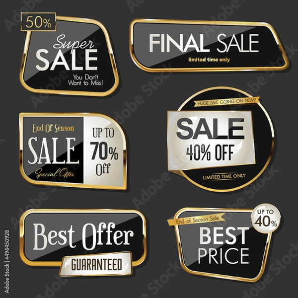 Fototapeta Collection of golden sale badge and labels vector