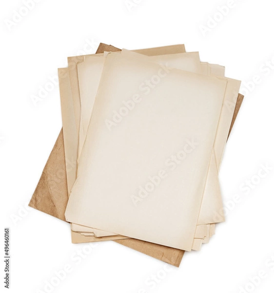 Fototapeta Old yellowed sheets of paper lie in a pile on a paper folder.