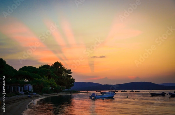 Fototapeta sunset over the river