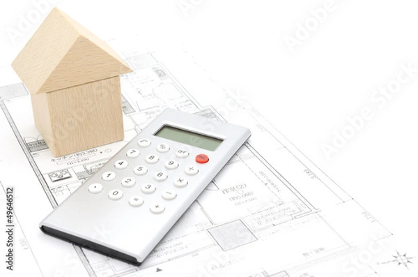 Fototapeta 家　設計図　電卓