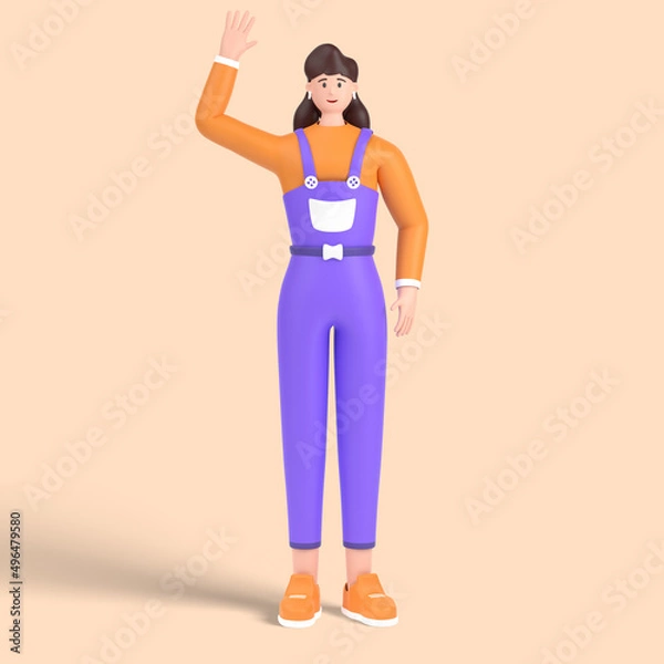 Obraz 3d kobieca postać przywitającą machającą ręką