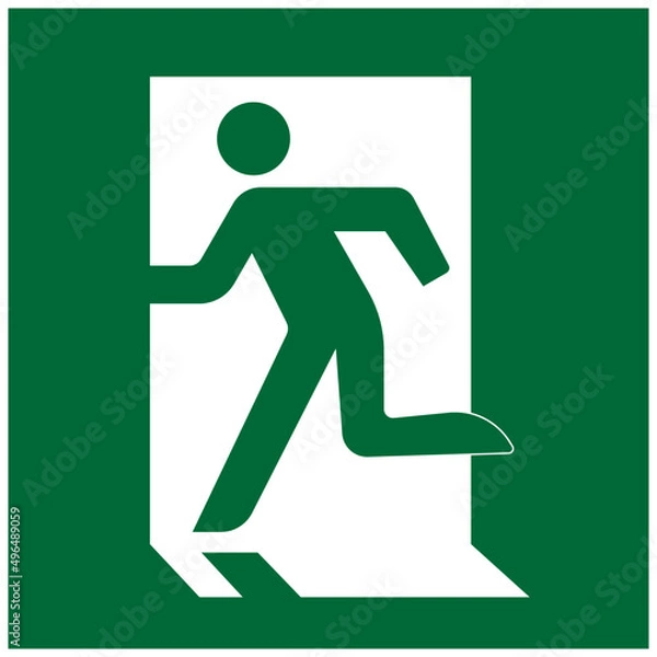 Fototapeta Evacuation table showing exit direction in case of fire alarm. The sign, logo, embleme or simbol of fire safety of facilities