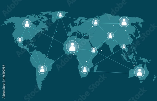 Fototapeta Koncepcja sieci społecznościowej. Łączenie i komunikowanie się na całym świecie. Więcej ludzi łączy się z ludźmi na całym świecie. Ilustracja wektorowa EPS10.