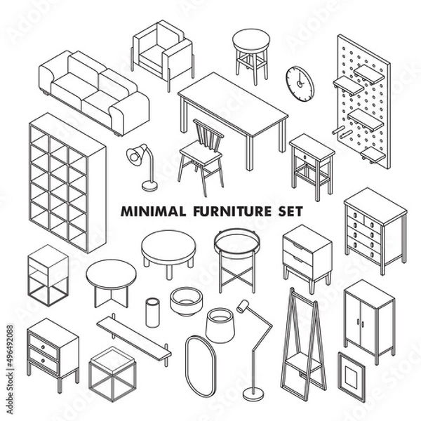 Fototapeta Minimal furniture set on white background, vector