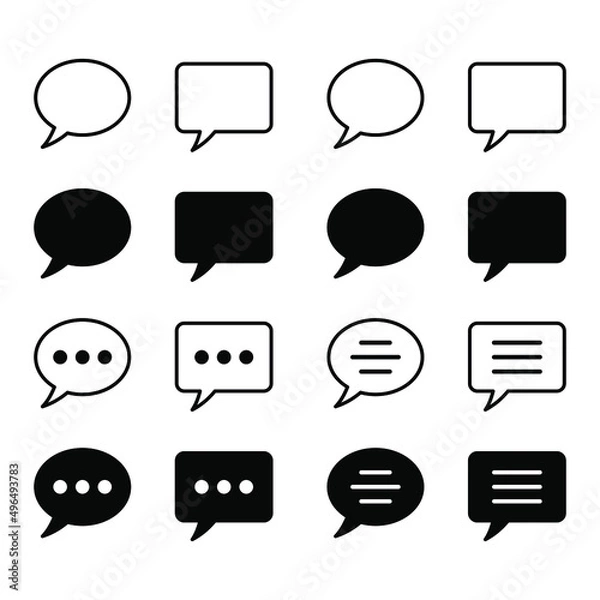 Fototapeta Chat icons vector isolated element. Set of talk bubble speech signs. Blank bubbles vector icons. Message vector icons.