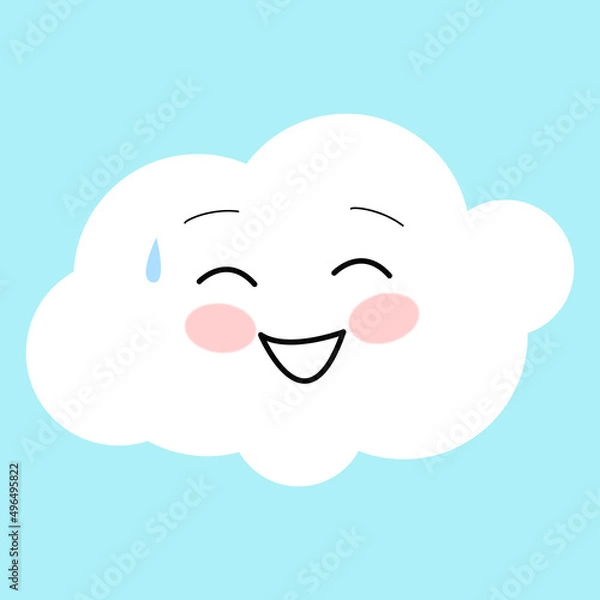 Fototapeta A cheerful cloud is flying across the sky. The character is cartoon.