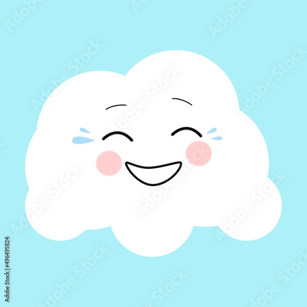 Fototapeta A cheerful cloud is flying across the sky. The character is cartoon.