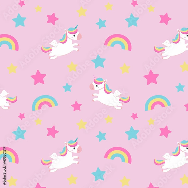 Fototapeta Cute unicorn with rainbow pattern