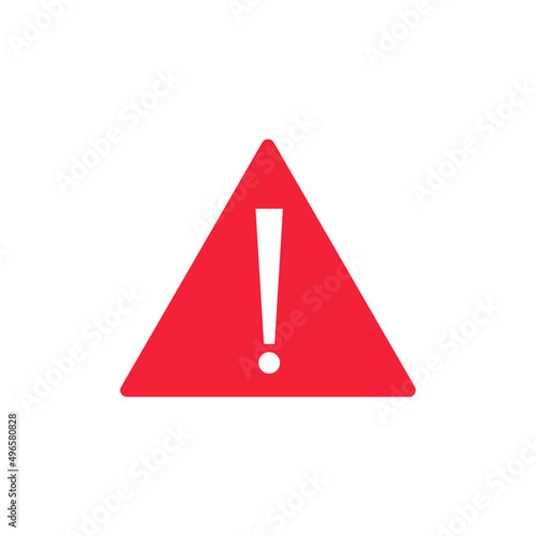 Fototapeta Icon of warning and risk. Attention danger, beware. Alert sign. Red triangle and exclamation mark. Flat vector icon isolated on white background
