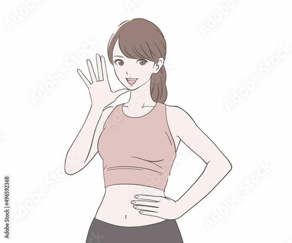 Fototapeta 笑顔で呼びかけるスポーツインストラクターの女性