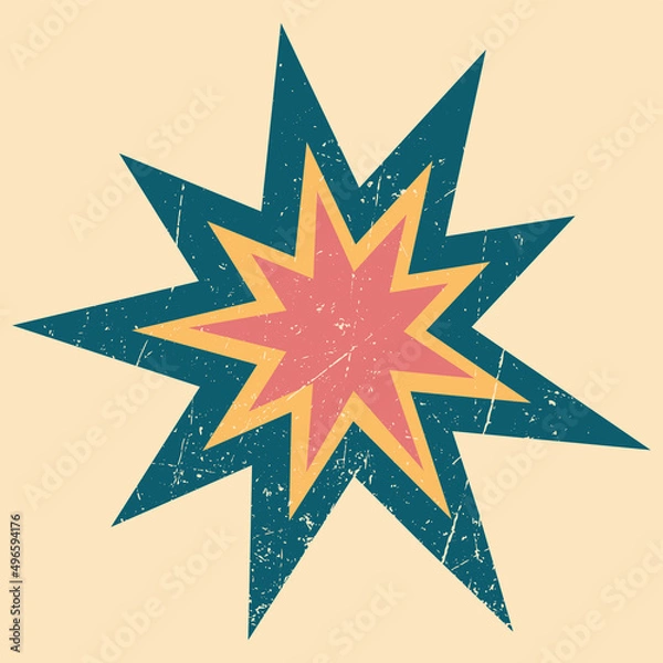 Fototapeta Background in retro style in the form of flash, cotton, explosion. Grunge abstract comic style vintage star. Explosive rays illustration in pop art style. 