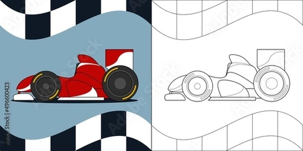 Fototapeta Formula 1 racing car suitable for children's coloring page vector illustration