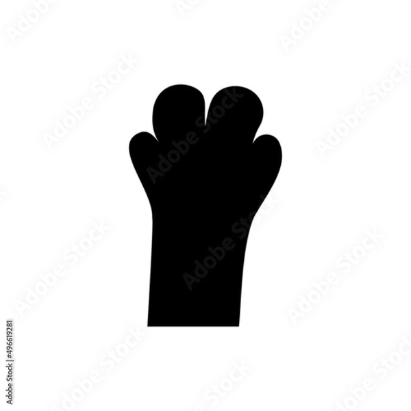 Fototapeta Cat paw. Home pet. Black silhouette of soft cat paw isolated on white background. Design element for logo. Vector