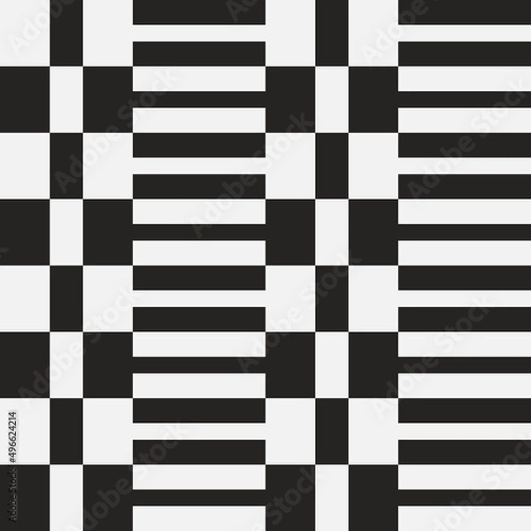 Fototapeta Black and white rectangles create a geometric tile pattern. Checkered rectangles in a vector seamless pattern.