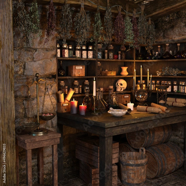 Obraz Illustration of a magical wizard workshop