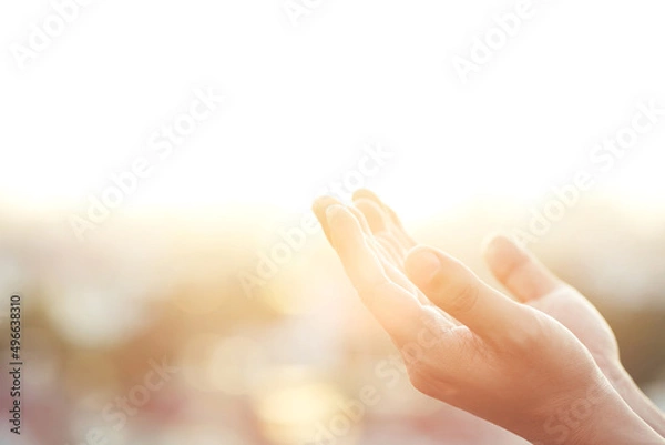 Obraz Human hands open palm up worship Praying with faith and belief in God of an appeal to the sky. Concept Religion and spirituality with believe Power of hope or love and devotion. filler tone vintage.