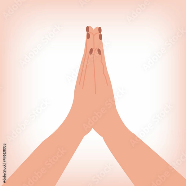 Fototapeta Religion praying hands folded in praying gesture. Concept of praying for peace and no war. Stop war. Vector illustration
