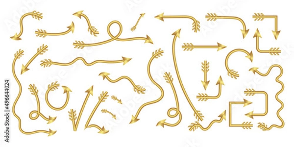 Fototapeta big set of 3d gold arrow vector golden arrows