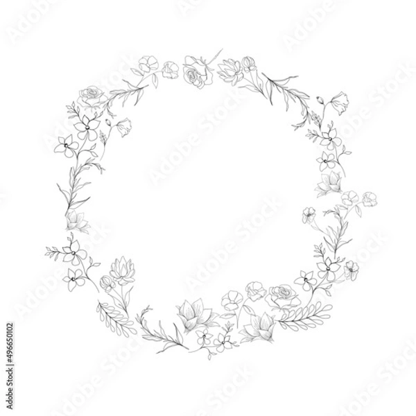 Fototapeta floral round frame template for design.
