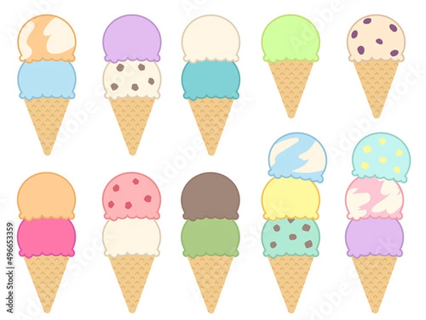 Fototapeta カラフルなアイスクリームのイラストセット