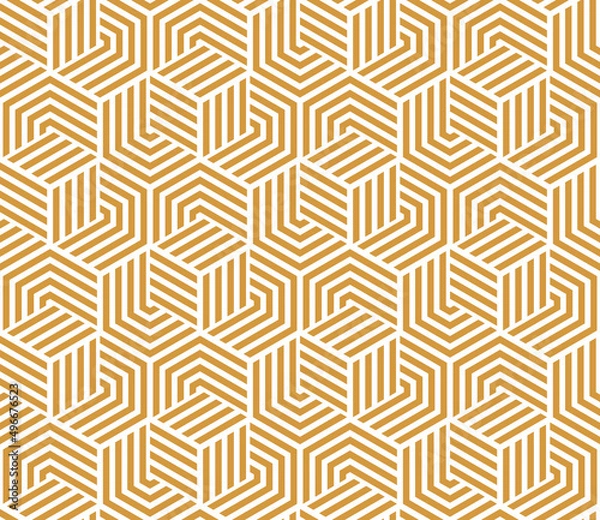Fototapeta Abstract geometric pattern with stripes, lines. Seamless vector background. White and gold ornament. Simple lattice graphic design